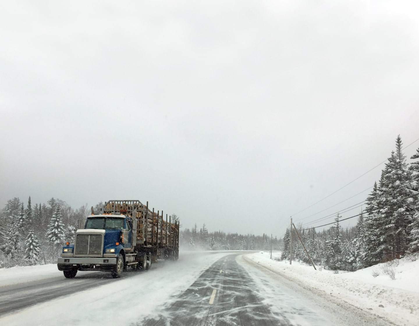 semi truck on icy road