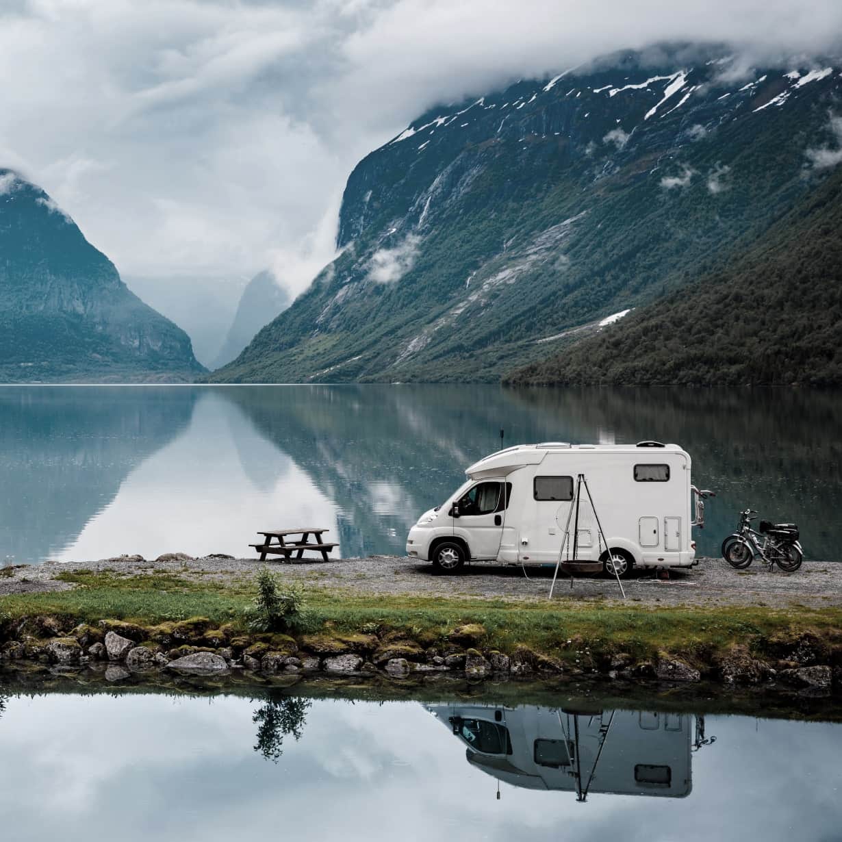 RV by the lake