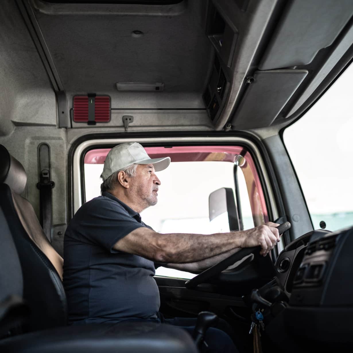 man in his truck