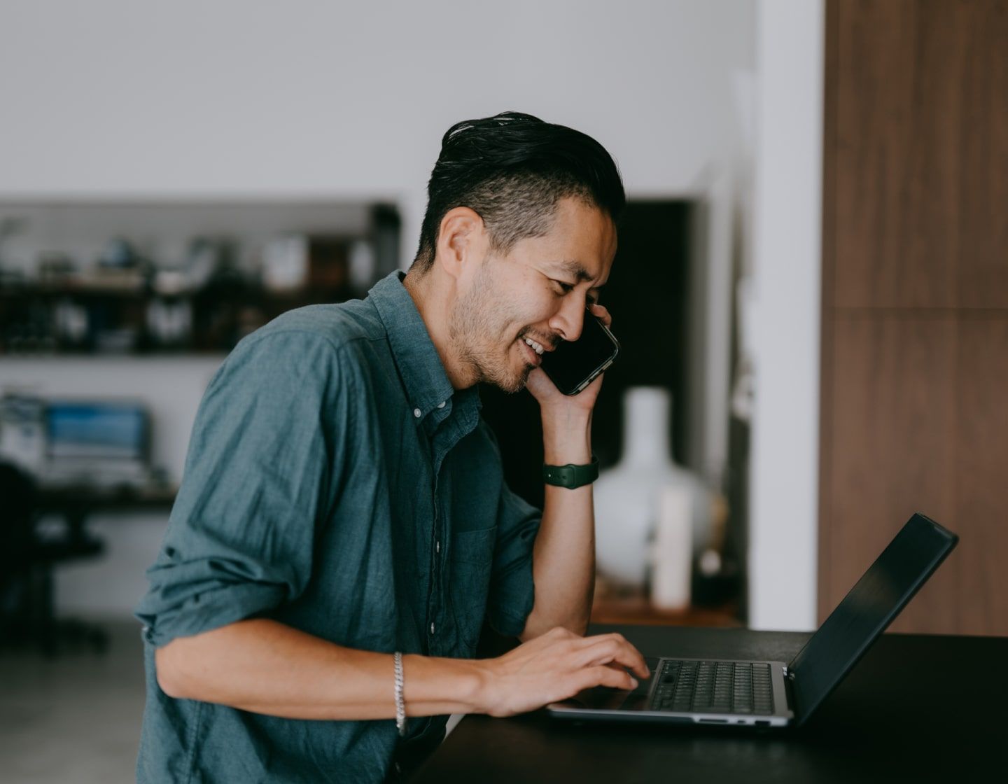 Man using devices